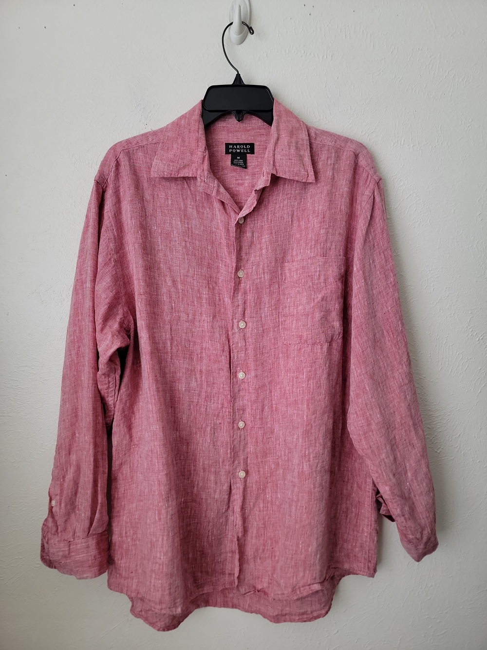 Harold POWELL Men's Pink/RED Linen Button-Up Shirt